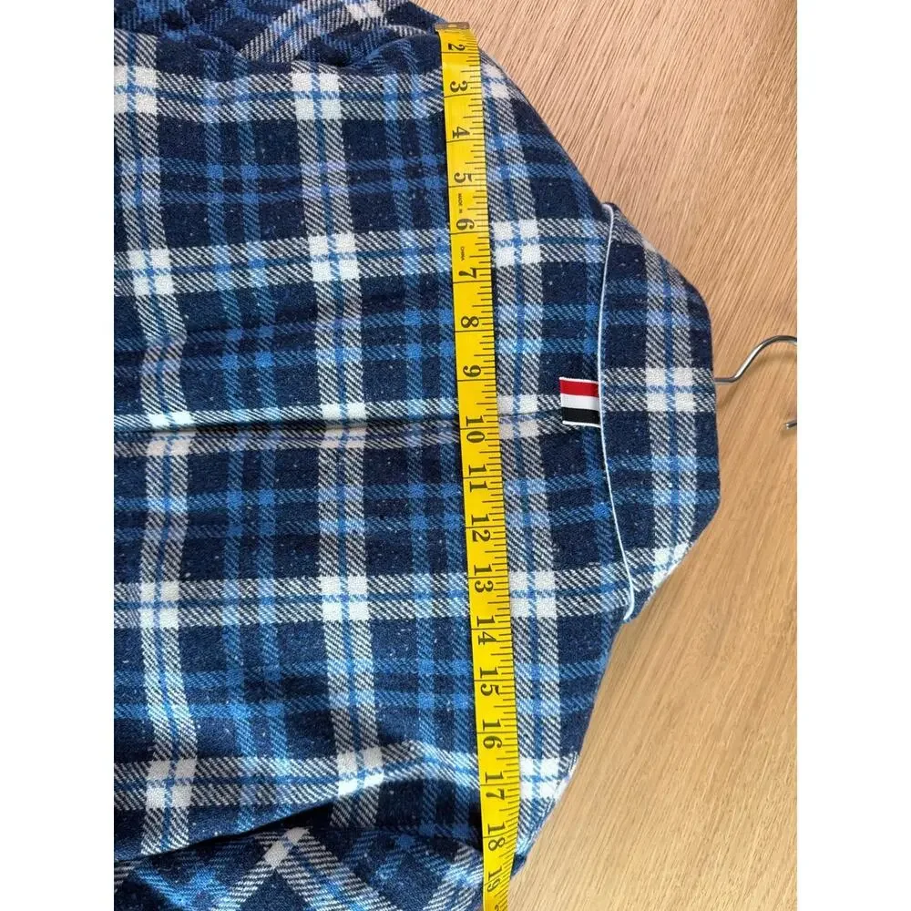 Thom Browne Size 1 Blue Plaid Wool Down Filled Overcoat Made in Italy